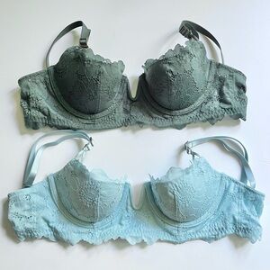 Aerie Real Power Balconette Poppy Lace Bra Bundle of 2 Blue and Green 34A NWOT